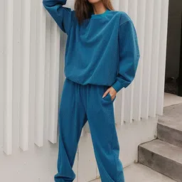 Mast & Harbour Round neck Sweatshirt With Trousers Co-Ords Set-picture-11