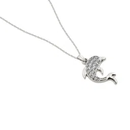 Utkarsh Silver-Plated Cubic Zirconia Stone Dolphin Shaped Pendant with Chain image 3