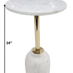 Qdore Home White Marble & Metal Round Bedside Table image 4