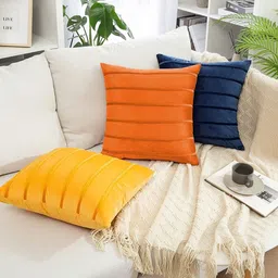 Khooti Orange & Yellow Set of 3 Striped Square Cushion Covers image 5
