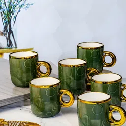 Roxx Green Printed 6 Pieces Dishwasher Safe Porcelain Glossy Finish Mugs 180ml-image-37