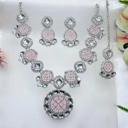 VATSALYA creation Alloy Gold- plated Pink Jewellery Set-image-55