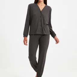 Trendyol Women Pure Cotton V-Neck Night suit-picture-10