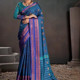 Mitera Woven Design Zari Silk Blend Kanjeevaram Saree-picture-34