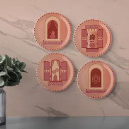 nestroots Beige & Red Printed Ceramic Wall Plate-image-72