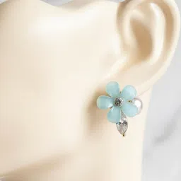 I Style Right Artificial Stones Studded Floral Shaped Studs image 3