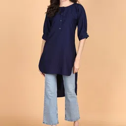 Aiza Collection Round Neck High-Low Roll-Up Sleeves Straight Kurta-image-69