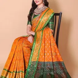 AKSH FASHION Yellow Silk Blend Sarees-image-77