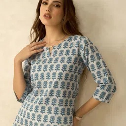 Eco Clothing Women Floral Printed Pure Cotton Kurti-image-1