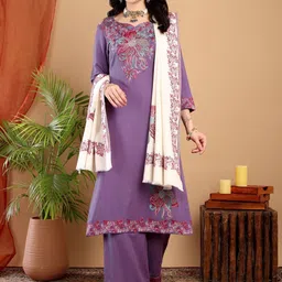 Hemkunt Fabric Floral Embroidered Thread Work Unstitched Dress Material-image-3