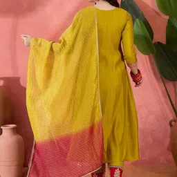 Sangria Women Ethnic Motifs Embroidered Regular Thread Work Kurta with Trousers & With Dupatta image 4