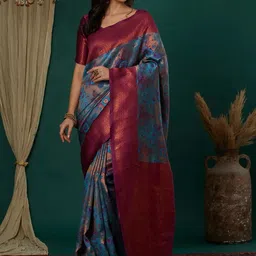 Snofi Creation Floral Woven Design Zari Kanjeevaram Saree-picture-16
