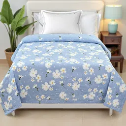 Aura Ulta Sonic Blue & Whhite Printed AC Room 233 GSM Cotton Single Dohar image 1