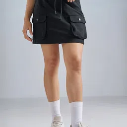 Street By Tokyo Talkies Women Solid Cotton Straight Mini Cargo Skirt-picture-20