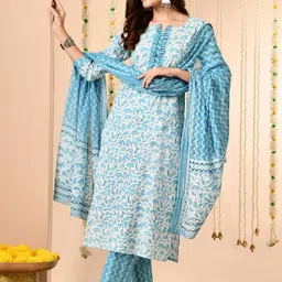 Anouk Mirage Women Ethnic Motifs Printed Regular Pure Cotton Kurta with Trousers & With Dupatta image 4