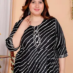 FLAVIA CREATION Women Striped Flared Sleeves Mirror Work Anarkali Plus Size Kurta image 2