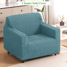 HOKIPO Teal 280 GSM Anti Slip Sofa Cover With Arms-picture-40
