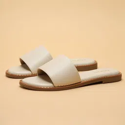ERIDANI Solid Round Toe Leather Open Toe Flats-picture-34