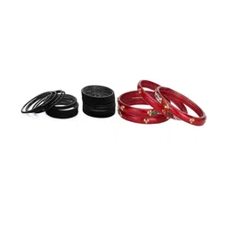 Somil Classic Combo Glass Bangles | Simple Chudi Set For Women & Girls | Daily Use & Special Occasions, Combo Of 2 Set, Black, Red-picture-33
