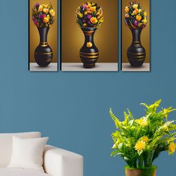 SAF Black & Mustard 3 Pieces Floral Wooden Wall Arts-picture-30