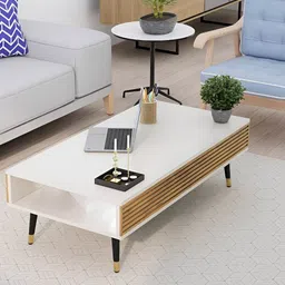 HEXA RED White & Brown Textured Wooden Rectangle Coffee Table image 4