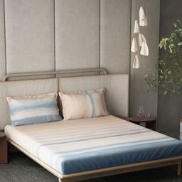 DDecor Orange & Blue Striped 144 TC King Bedsheet with 2 Pillow Covers-picture-15