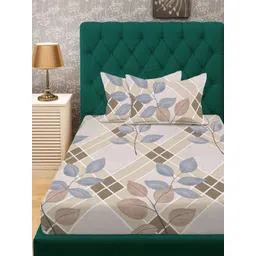 KLOTTHE Beige & Brown Printed 300 TC Single Bedsheet With 2 Pillow Covers- 2.25 m x 1.5 m image 2