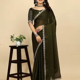 K 5 Fashion Embroidered Pure Chiffon Saree With Unstitched Blouse Piece-picture-38