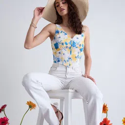 Kibo Women Floral Printed V-Neck Crop Corset Top-picture-20