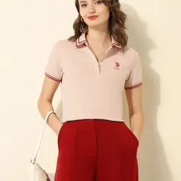 U.S. Polo Assn. Women Solid Polo Collar Cotton T-shirt-picture-33