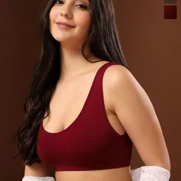 PAAVKI Women Pack of 2 Non-Padded Full Coverage Seamless Sports Bra image 1