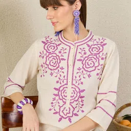 Indo Era Embroidered Mandarin Collar Tunic With Trouser-picture-41