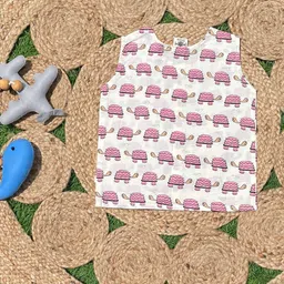 The Mom Store Infants Pack Of 2 Turtle & Elephant Printed Cotton Jablas image 3