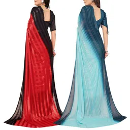 Moda Rapido Set of 2 Striped Satin Saree image 2