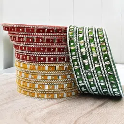 PRIYA KANGAN Set of 6 Multicolored Metal Silver Cut Bangles Set image 4