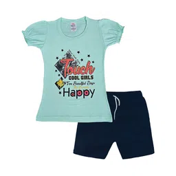 CoolTees4U Girls Printed Puff Sleeves Pure Cotton T-shirt With Shorts-image-61