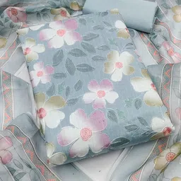 BlissFlair Floral Printed Thread Work Organza Unstitched Dress Material-picture-12