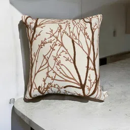 LUSHLYF White & Brown 3 Pieces Floral Printed Woodland Branches Tufted Cushion Covers image 4