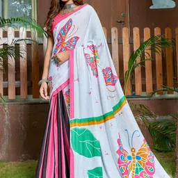 HERE&NOW Floral Printed Pure Cotton Bhagalpuri Saree-picture-22