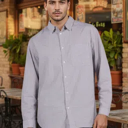 Celio Men Classic Oversized Fit Vertical Striped Spread Collar Cotton Casual Shirt-picture-16