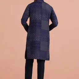 KISAH Men Blue Bandhni Kurta Trouser Set image 3