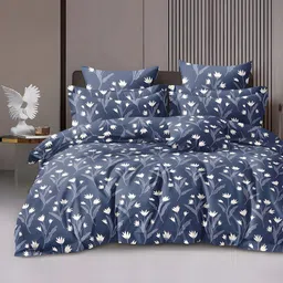 WEAVE AND DECOR Blue & White Floral 300 TC Queen Bedsheet with 2 Pillow Covers-image-48