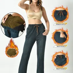 PIKAYO Straight Leg Mid-Rise Winter Warm Thermal Jeans image 3