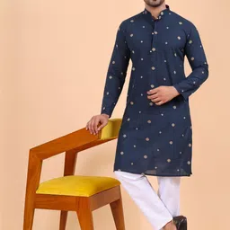W & G Geometric Printed Mandarin Collar Pure Cotton Kurta with Trousers-image-34