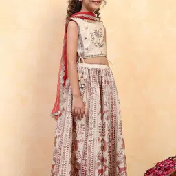 Biba Girls Ethnic Motifs Embroidered Regular Thread Work Pure Cotton Kurta with Skirt & With Dupatta image 5