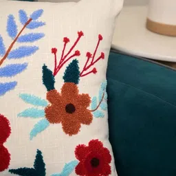 ABSTRACT INDIA Blue & Brown Embroidered Square Cushion Covers image 3