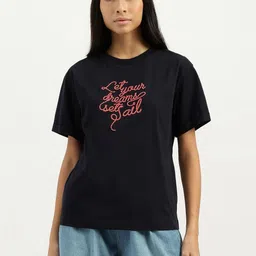 United Colors of Benetton Women Typography Printed Round Neck Pure Cotton T-shirt-image-77
