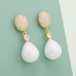 Kushal's Fashion Jewellery Gold-Plated Zircon Teardrop Shaped Drop Earrings-picture-21