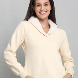 SHAYE Women Shawl Collar Solid Long Sleeves Sweatshirts-picture-34