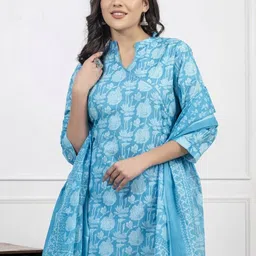SRF JAIPUR Women Floral Printed Regular Pure Cotton Kurta with Trousers & With Dupatta image 3